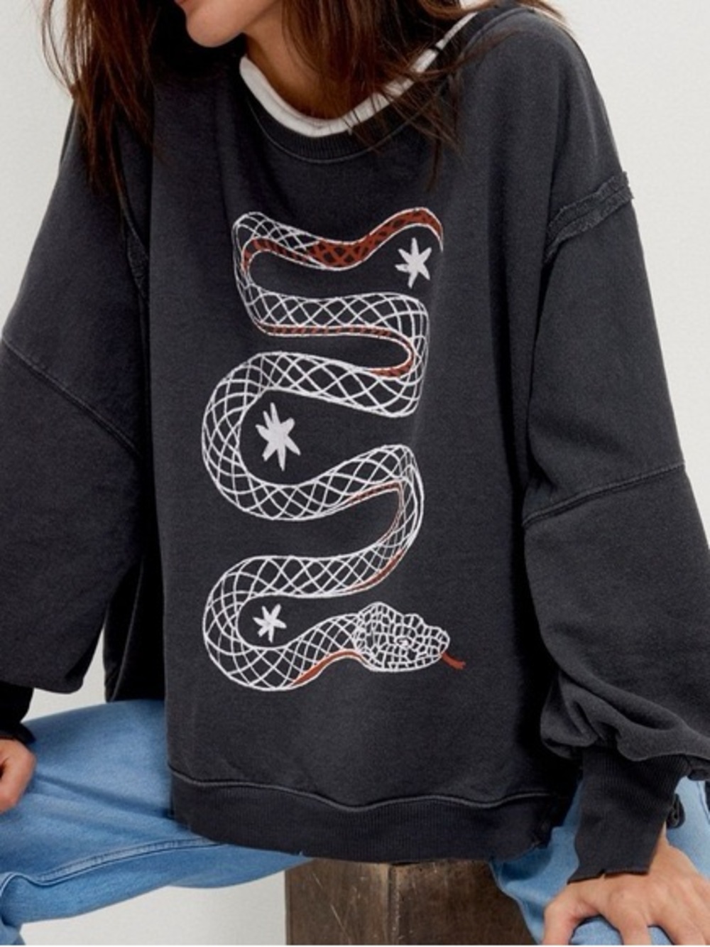 Free People We the Free Camden Snake Pullover Sweatshirt - Picture 2 of 8